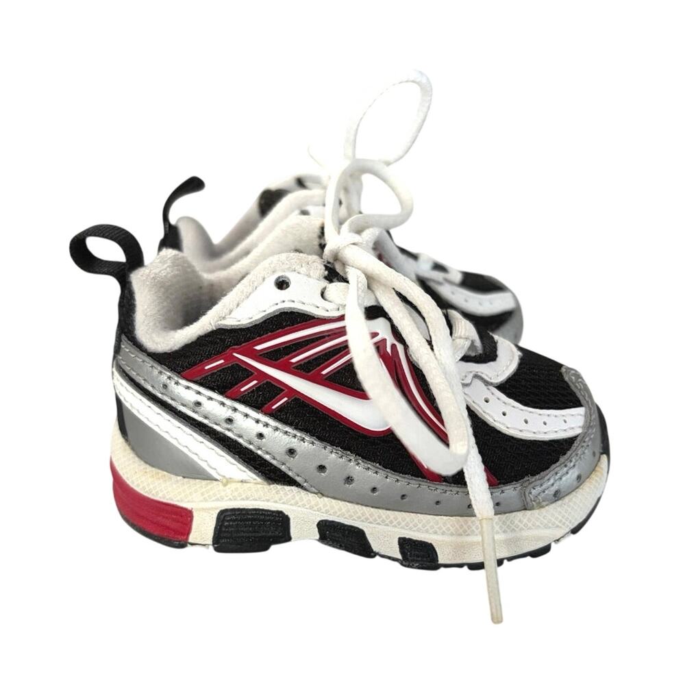 Y2K Nike T-Run-3 toddler sneakers sz 2c red white silver black mesh athletic